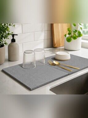 Foldable Stone Dish Drying Mat Diatomaceous Earth Counter Mat Gray 24x16